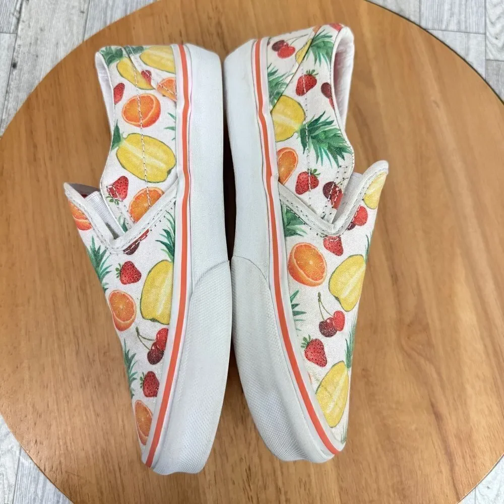 Vans Classic Slip On Sneakers Tropical‎ Fruit Glitter Print Size 3 Big Kids